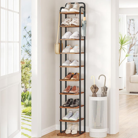 Hzuaneri shoe rack front view showing tall, space-saving storage.