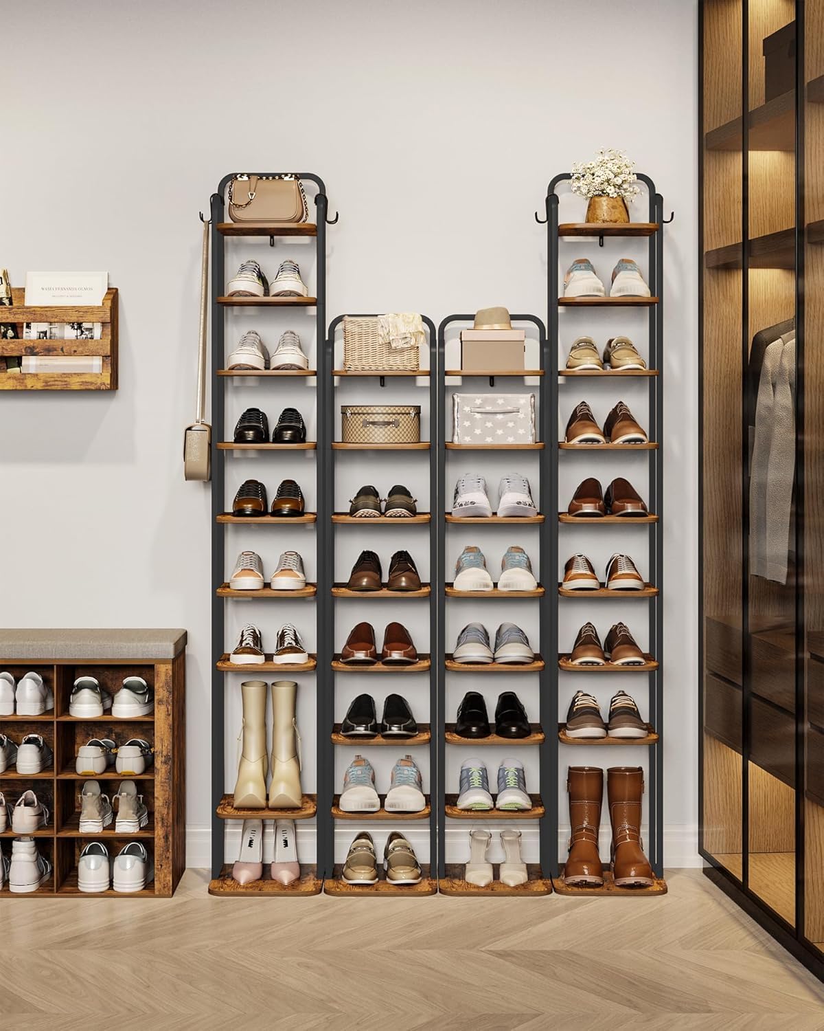 Hzuaneri shoe rack full-height tower maximizes vertical storage capacity.