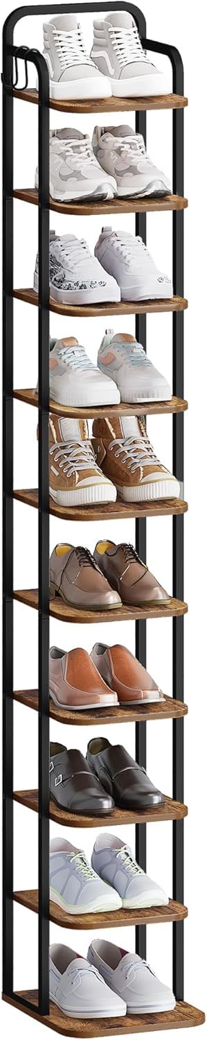 Hzuaneri shoe rack rustic finish closeup shows warm tone.