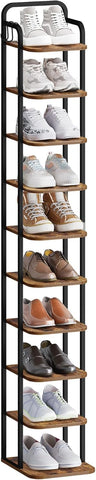 Hzuaneri shoe rack rustic finish closeup shows warm tone.