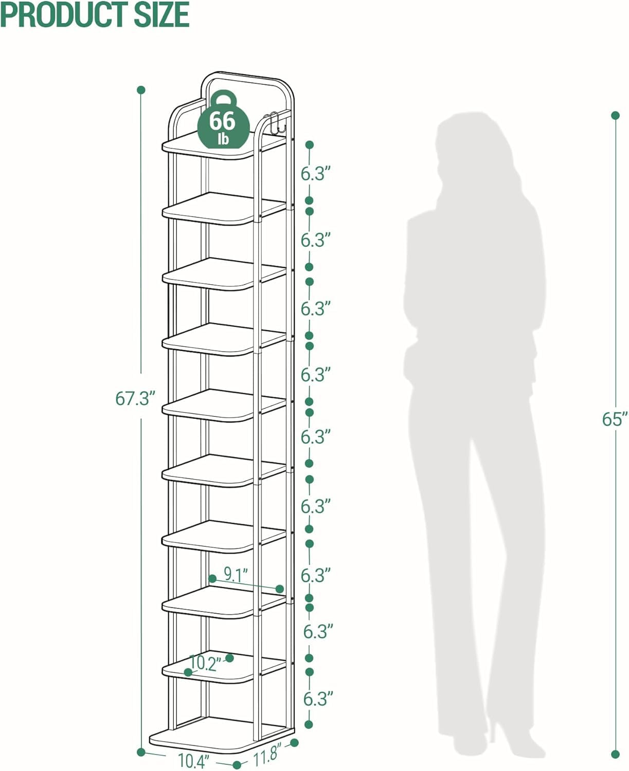 Hzuaneri shoe rack side view highlighting slim footprint for tight spaces.