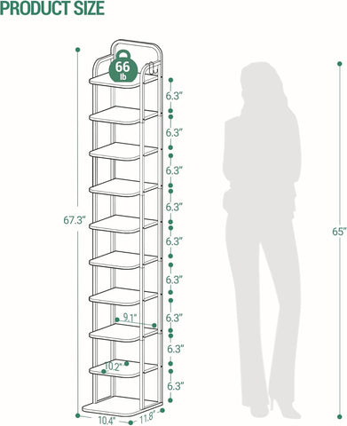 Hzuaneri shoe rack side view highlighting slim footprint for tight spaces.