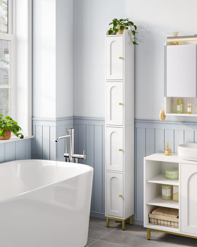 Hzuaneri slender bathroom cabinet with doors keeps items neatly concealed.