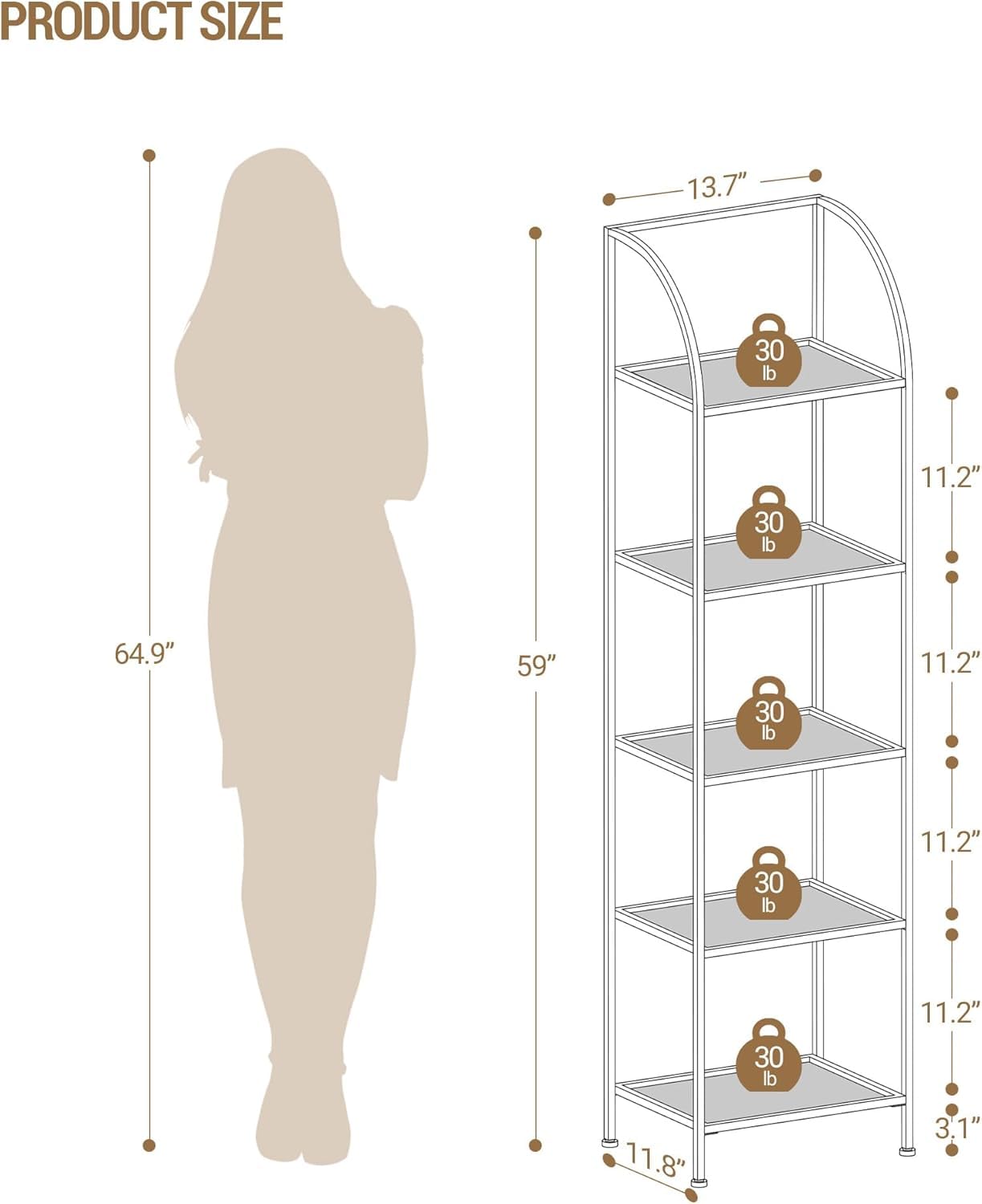 Hzuaneri gold finish steel frame supports five tempered glass shelves