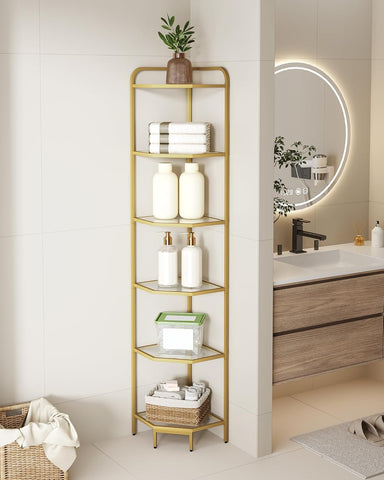 Hzuaneri tempered glass shelves offer sturdy, clear display for decor.
