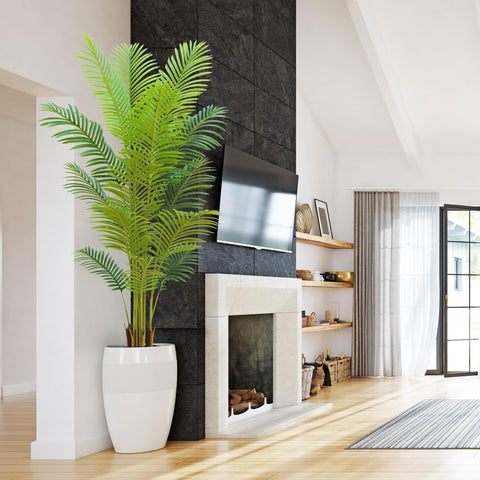 HZXGCP 6ft artificial palm tree with white pot enhances living room ambience