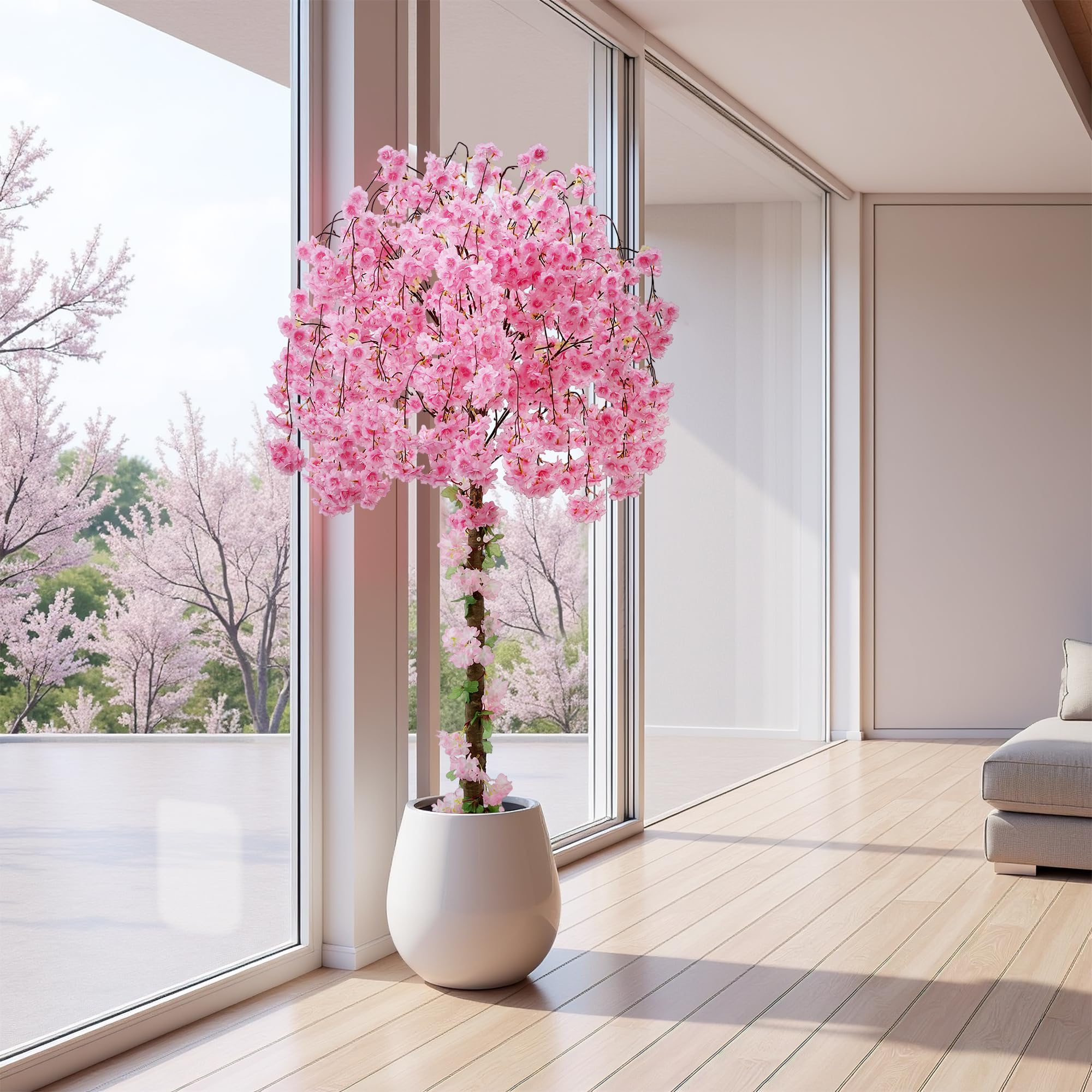 HZXGCP artificial cherry blossom tree with pink blossoms and LED lights for home décor