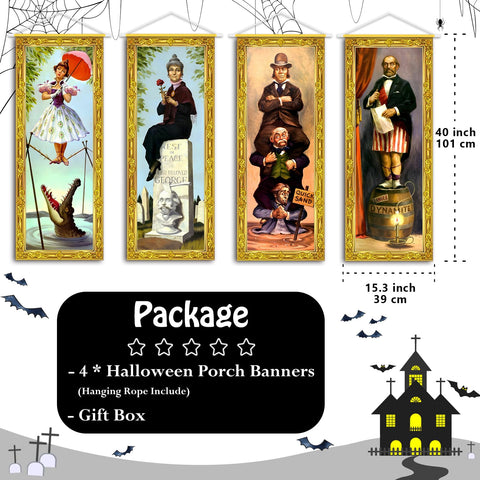 ianthe Golden Frame Haunted Banner 4pcs: eye-catching home Halloween backdrop