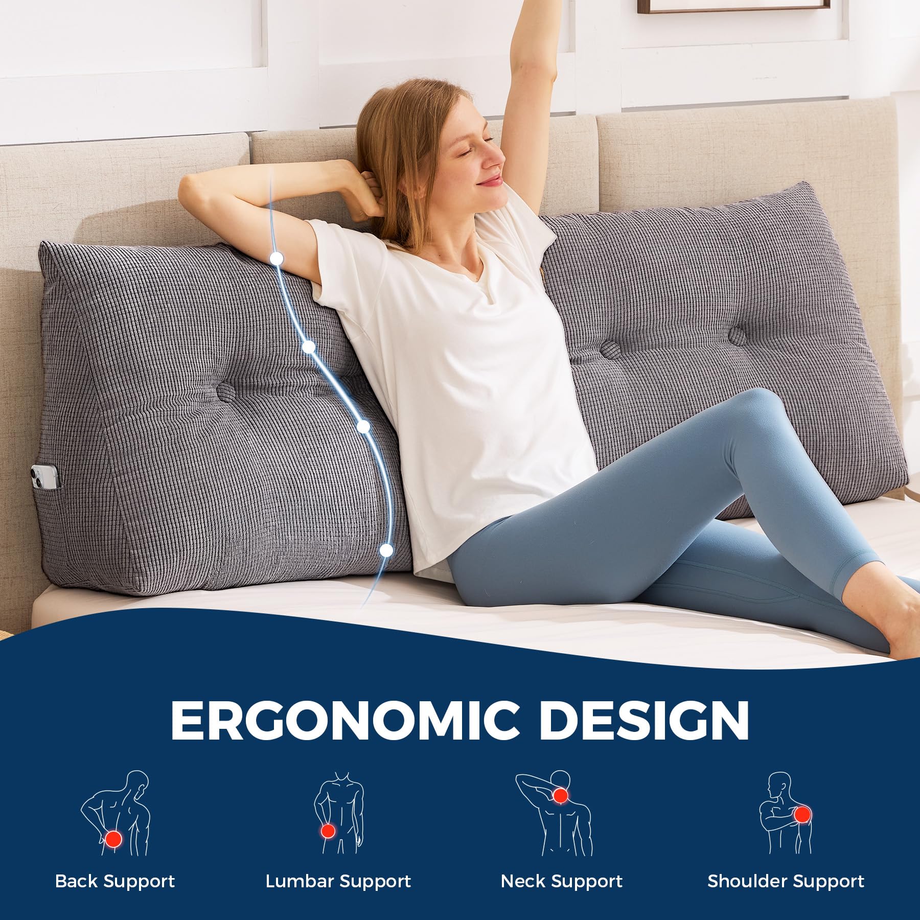 IASEAHK headboard pillow backrest on bed in modern dorm