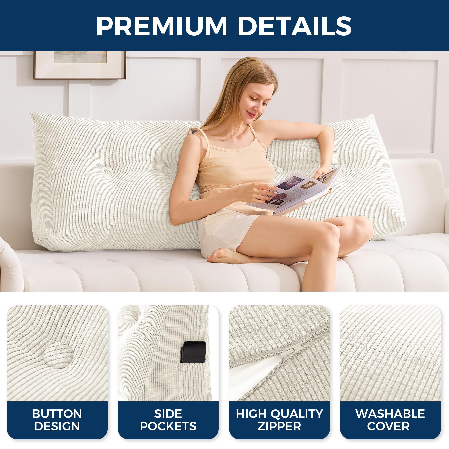 IASEAHK pillow on sofa used for reading and lounging.