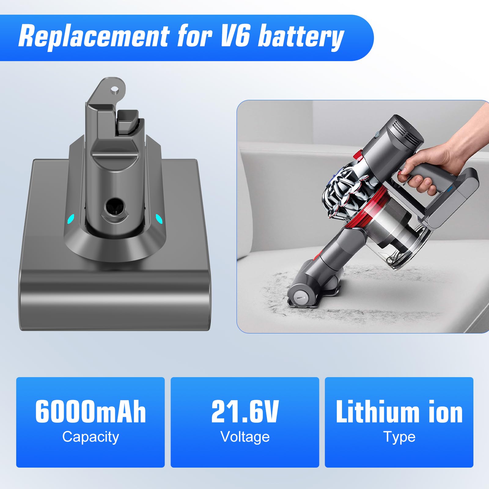 Ibanti V6 battery front view highlights compact design for simple replacement