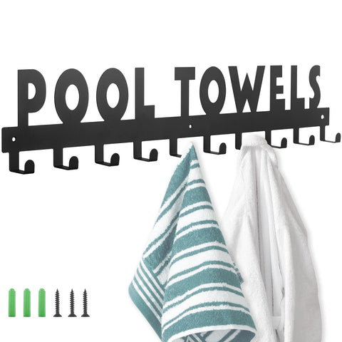 IBosins large pool towel rack with ten hooks for outdoor towels and robes.