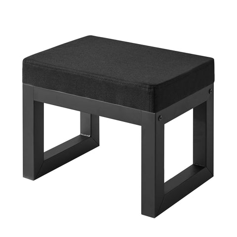 IBUYKE 16in foot stool full view with sturdy black frame and plush linen top