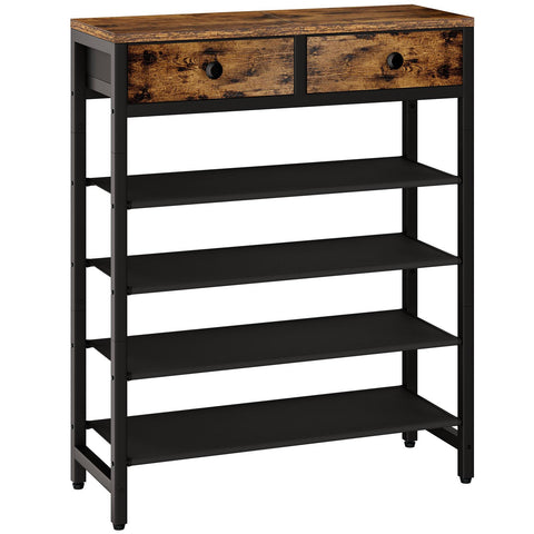 IBUYKE 5-tier shoe rack front view showing roomy shelves for sneakers.
