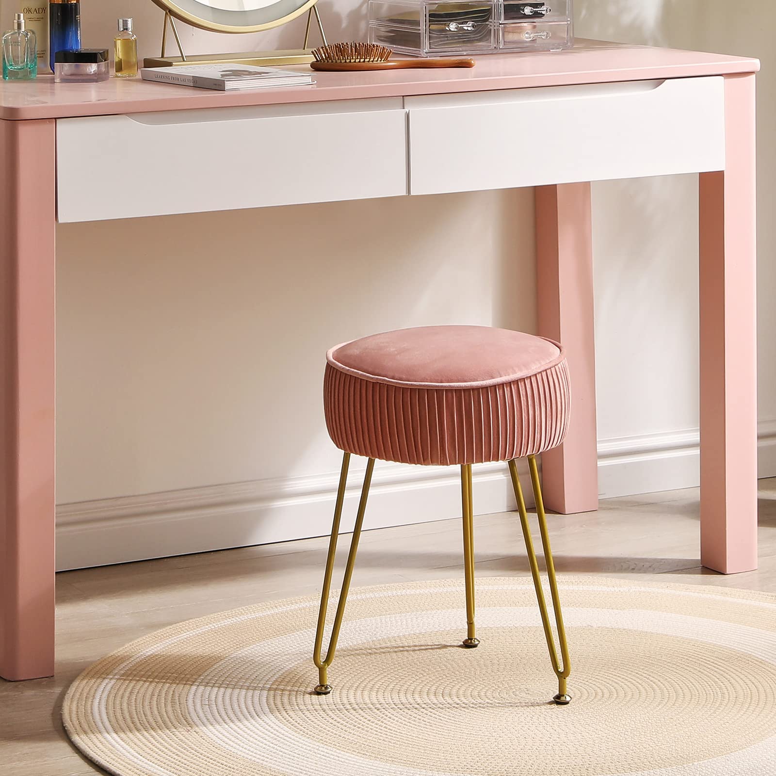 IBUYKE pink velvet seat compact size fits small spaces