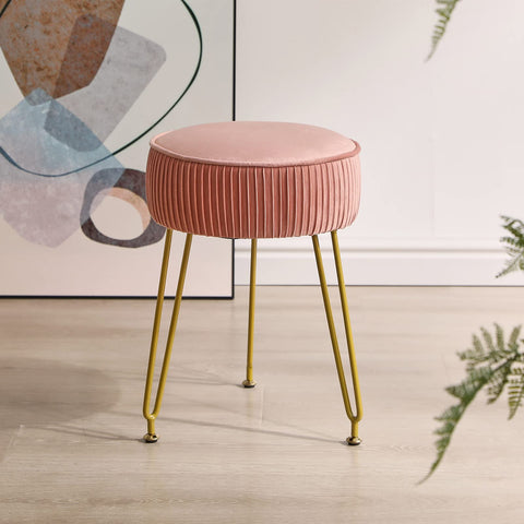 IBUYKE round footstool with gold legs for stylish support