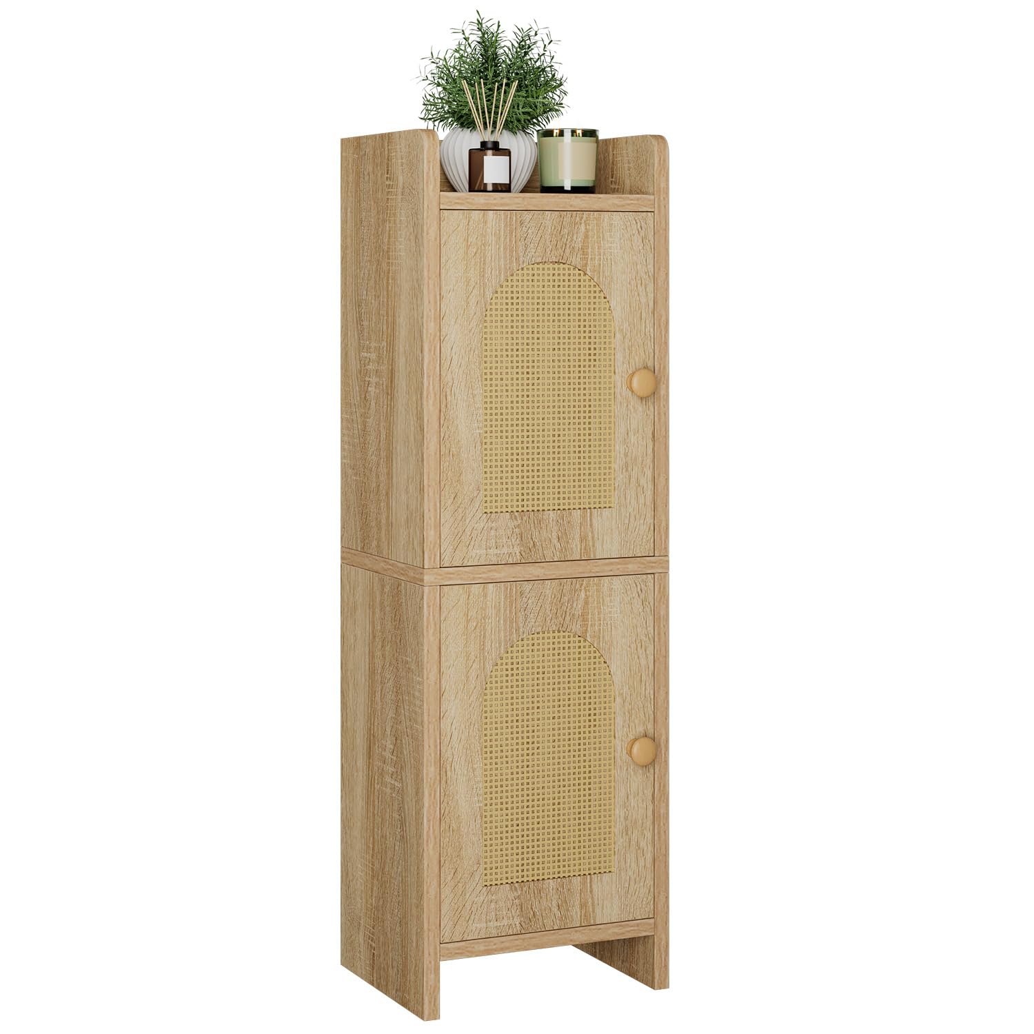 IBUYKE front view of the compact bathroom cabinet with rattan doors