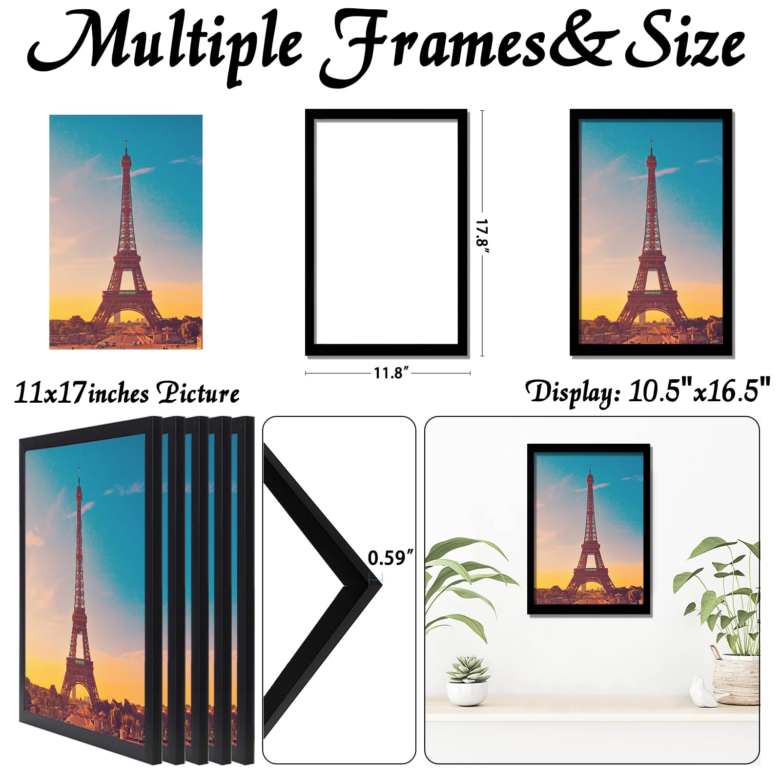 icariery 11x17 frame set close-up back with spring mechanism for easy picture loading