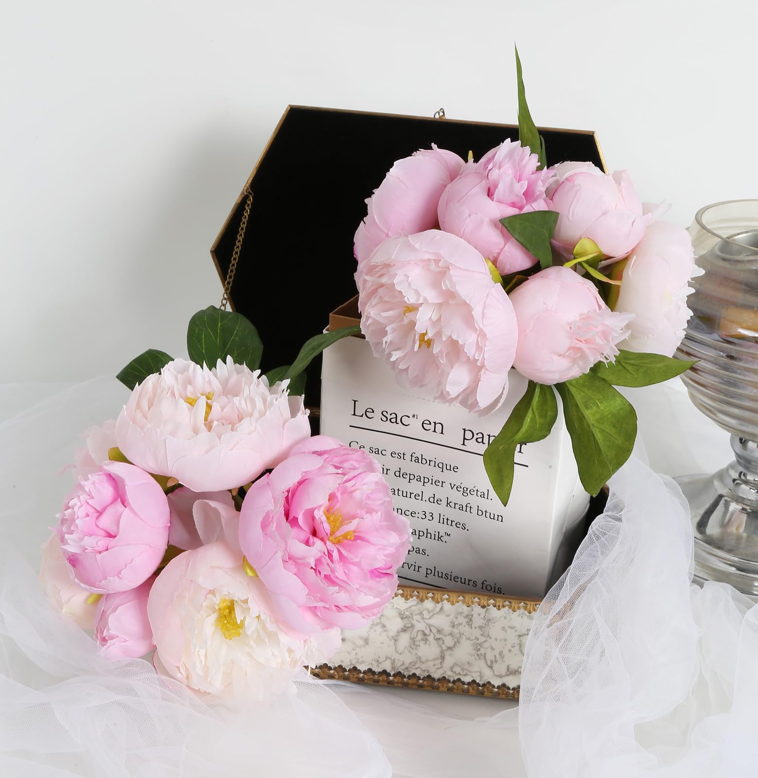 ICBOX pink peonies 14 heads close-up with lifelike silk petals for elegant centerpieces.