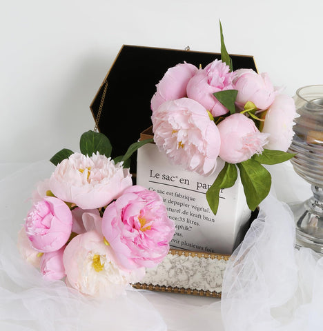 ICBOX pink peonies 14 heads close-up with lifelike silk petals for elegant centerpieces.