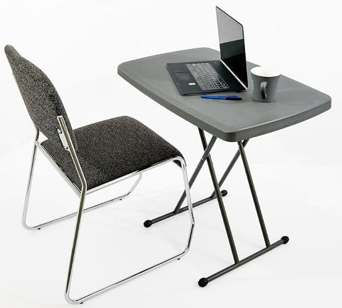 Iceberg folding table in charcoal color adds a sleek, durable look