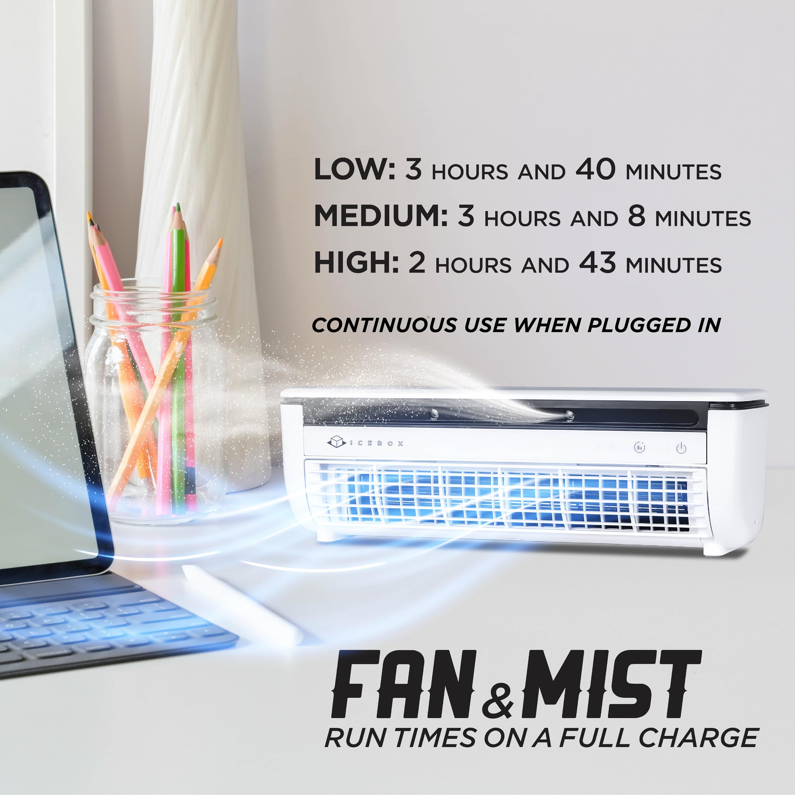 IceBox Cooling Mist Fan remote control for convenient room-wide operation