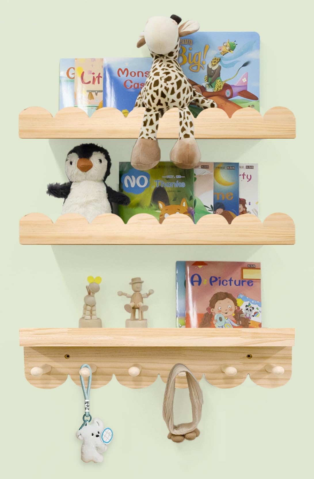 icnjdmopclean scalloped wall shelves with hooks for tidy books and toys