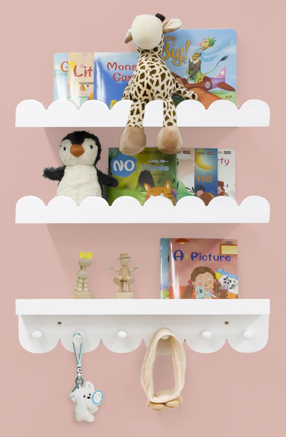 icnjdmopclean wall book shelves hooks set 3 for organized kids room storage