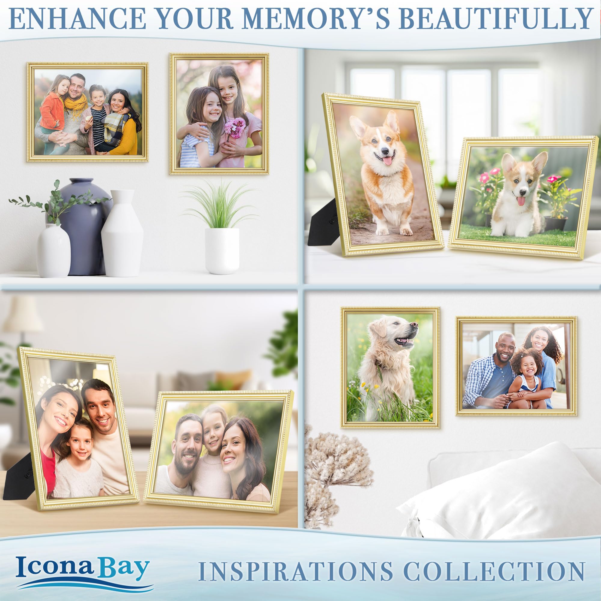 Icona Bay frames with D-ring hooks for portrait or landscape hanging.