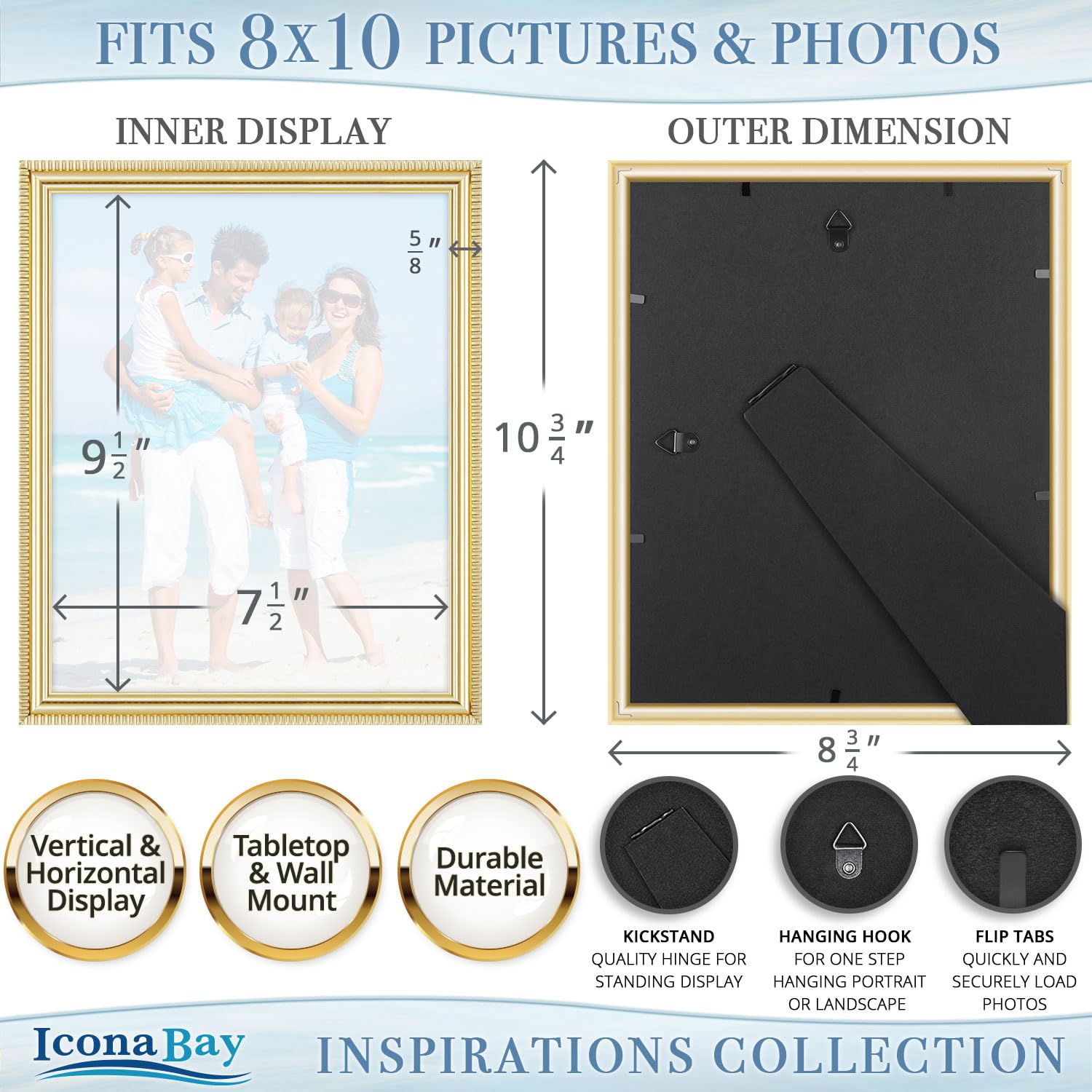 Icona Bay easel-back frame for table top or wall display.