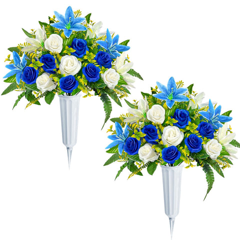 ICX artificial cemetery flowers with vase, two-set for grave decor.
