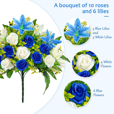 ICX blue and white roses with lilies bouquet, fade-resistant color.