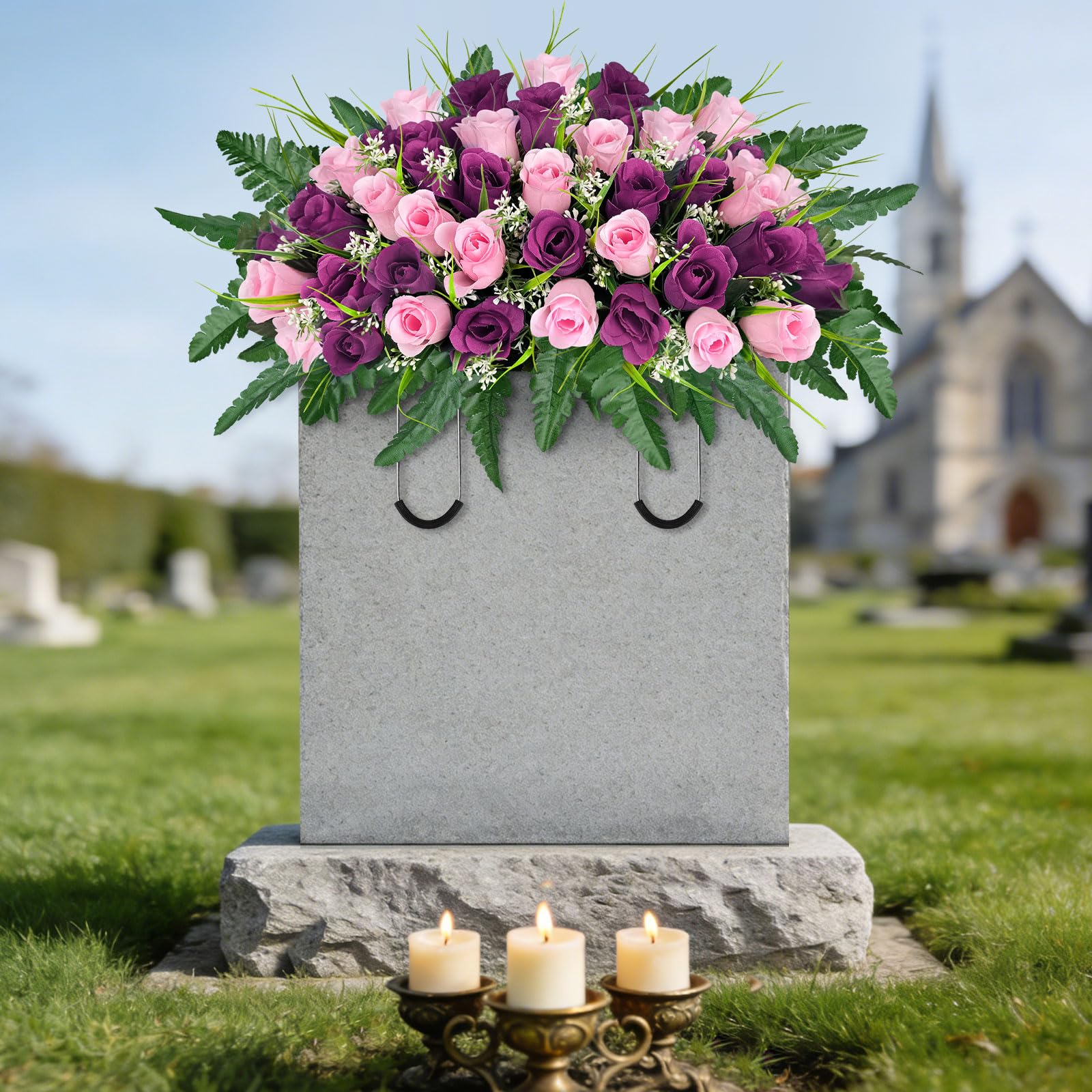 ICX pink rose grave saddle displays vibrant color with weather-resistant base