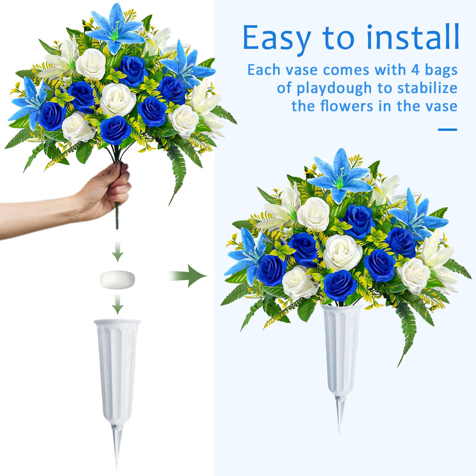 ICX ground spikes secure cemetery flowers against wind.