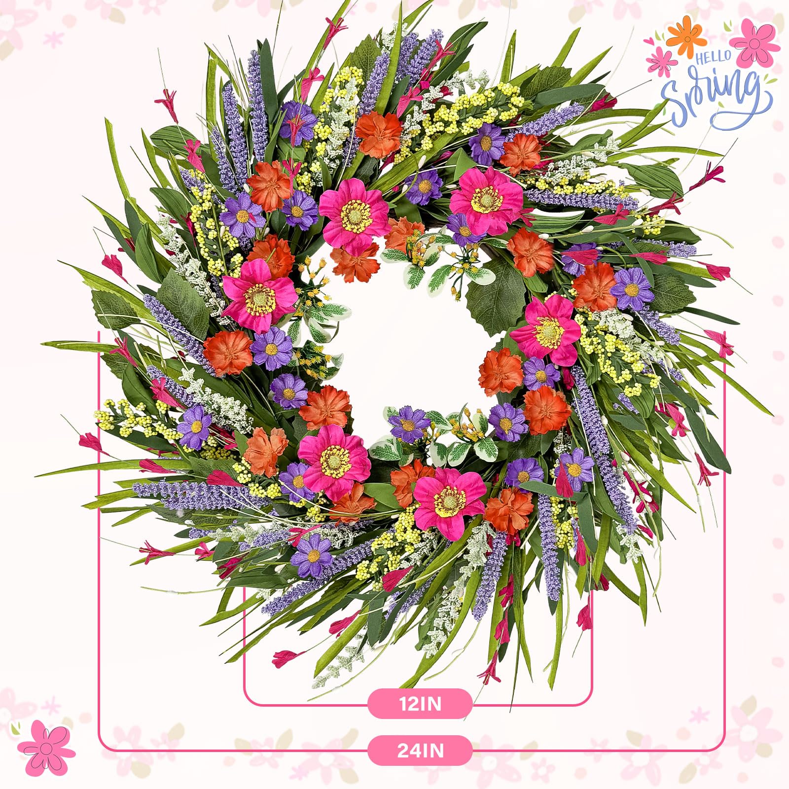 ICX lifelike lavender daisies wreath closeup showing vibrant colors and full bloom.