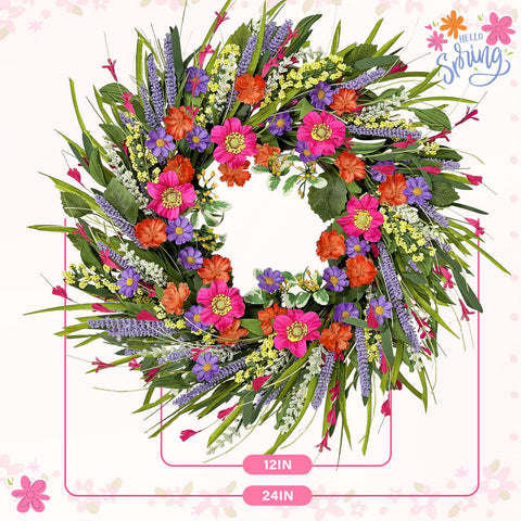 ICX lifelike lavender daisies wreath closeup showing vibrant colors and full bloom.