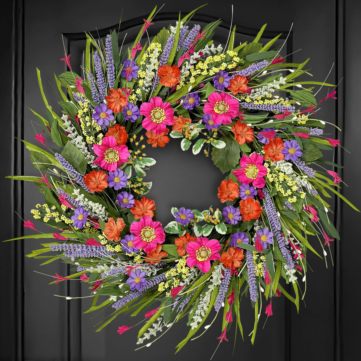 ICX spring wreath front door 24inch with lavender and daisies, enhances curb appeal.