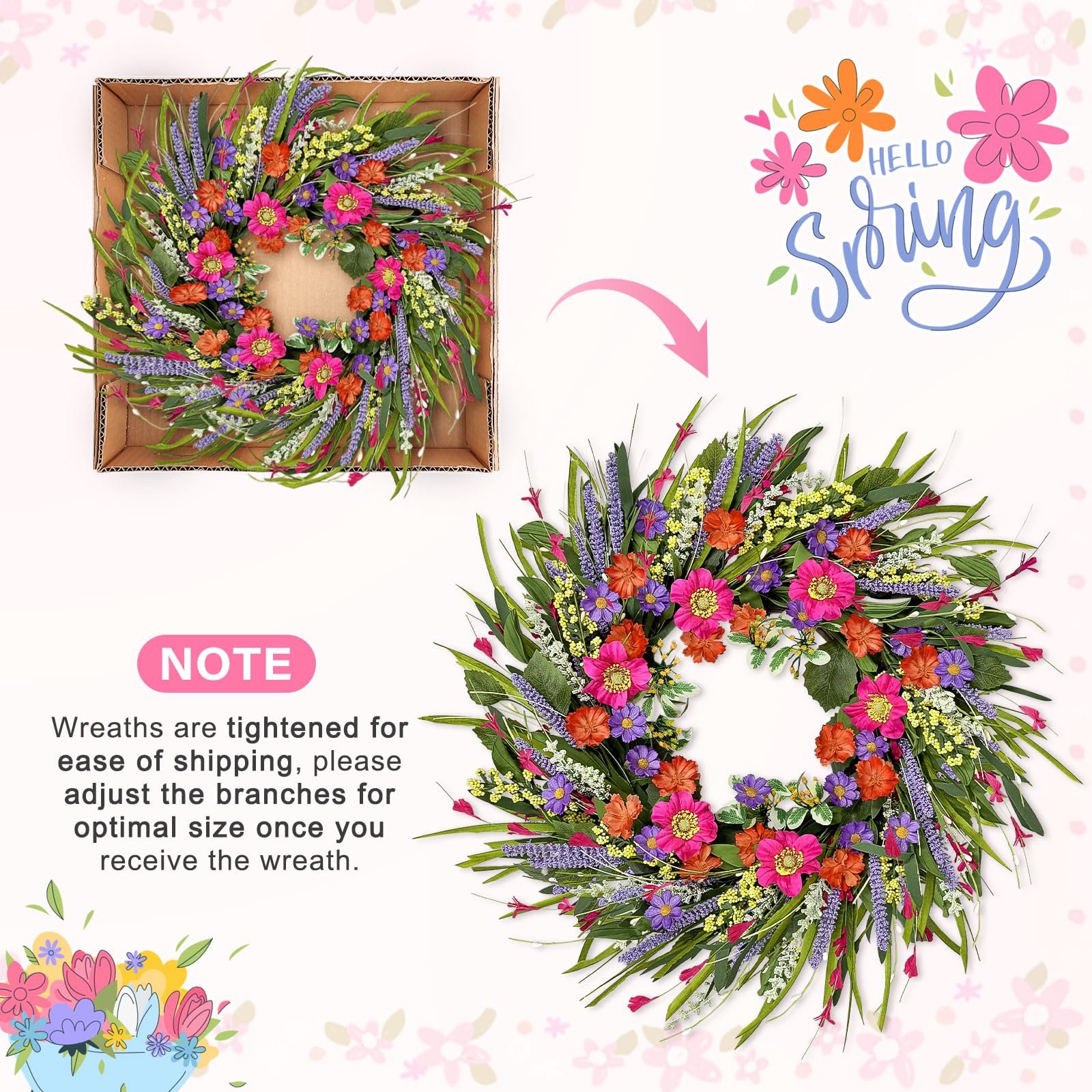 ICX weather-resistant silk flowers wreath preserves vivid look with minimal maintenance.