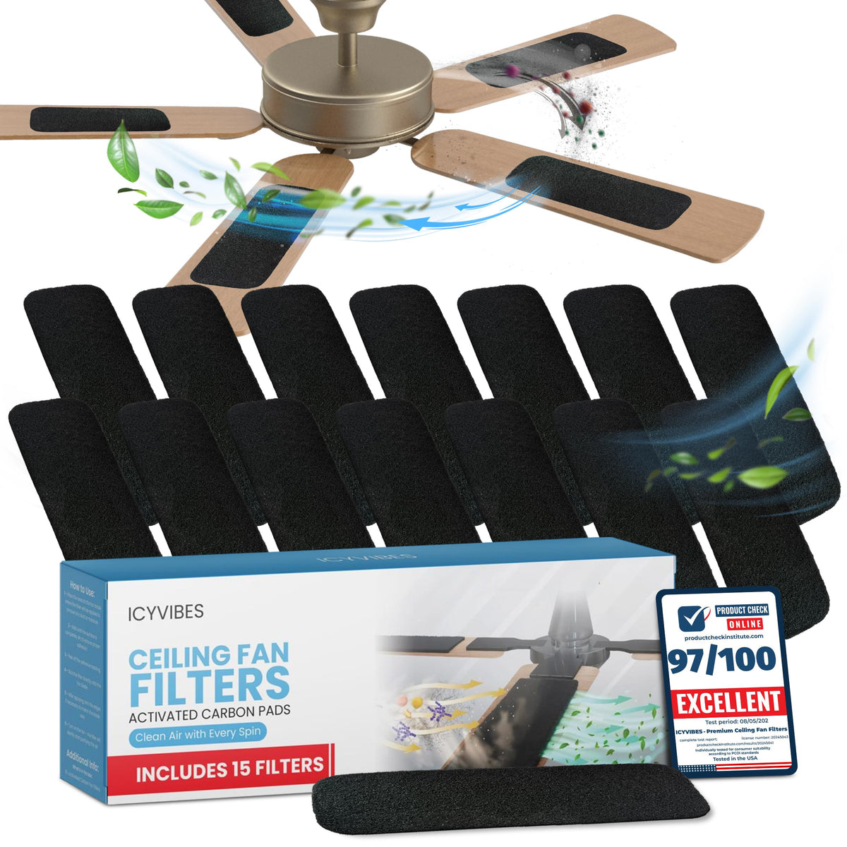 ICYVIBES premium ceiling fan filters attached to blades for cleaner air circulation