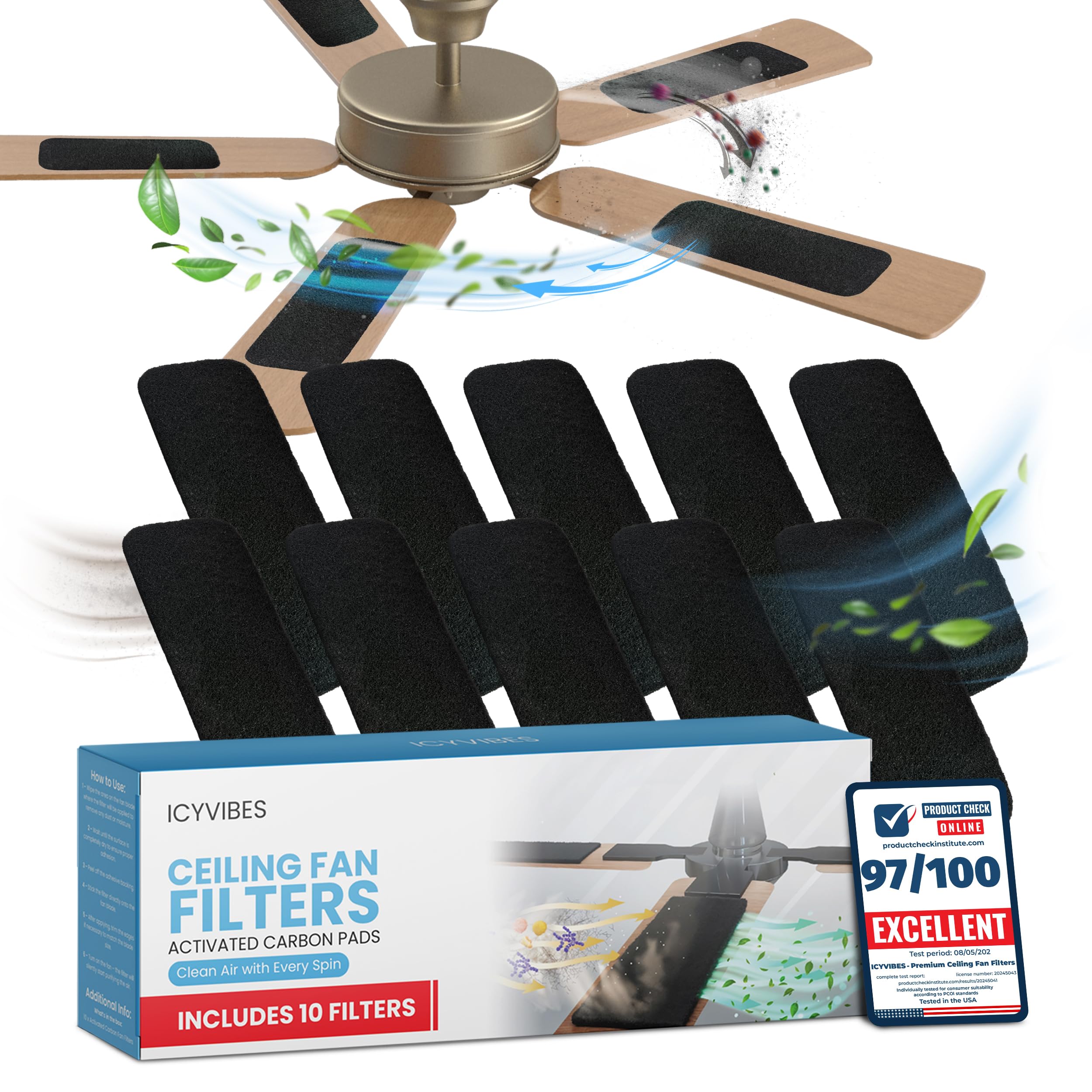 ICYVIBES premium fan filters pack shown in packaging for easy setup and cleaner air.