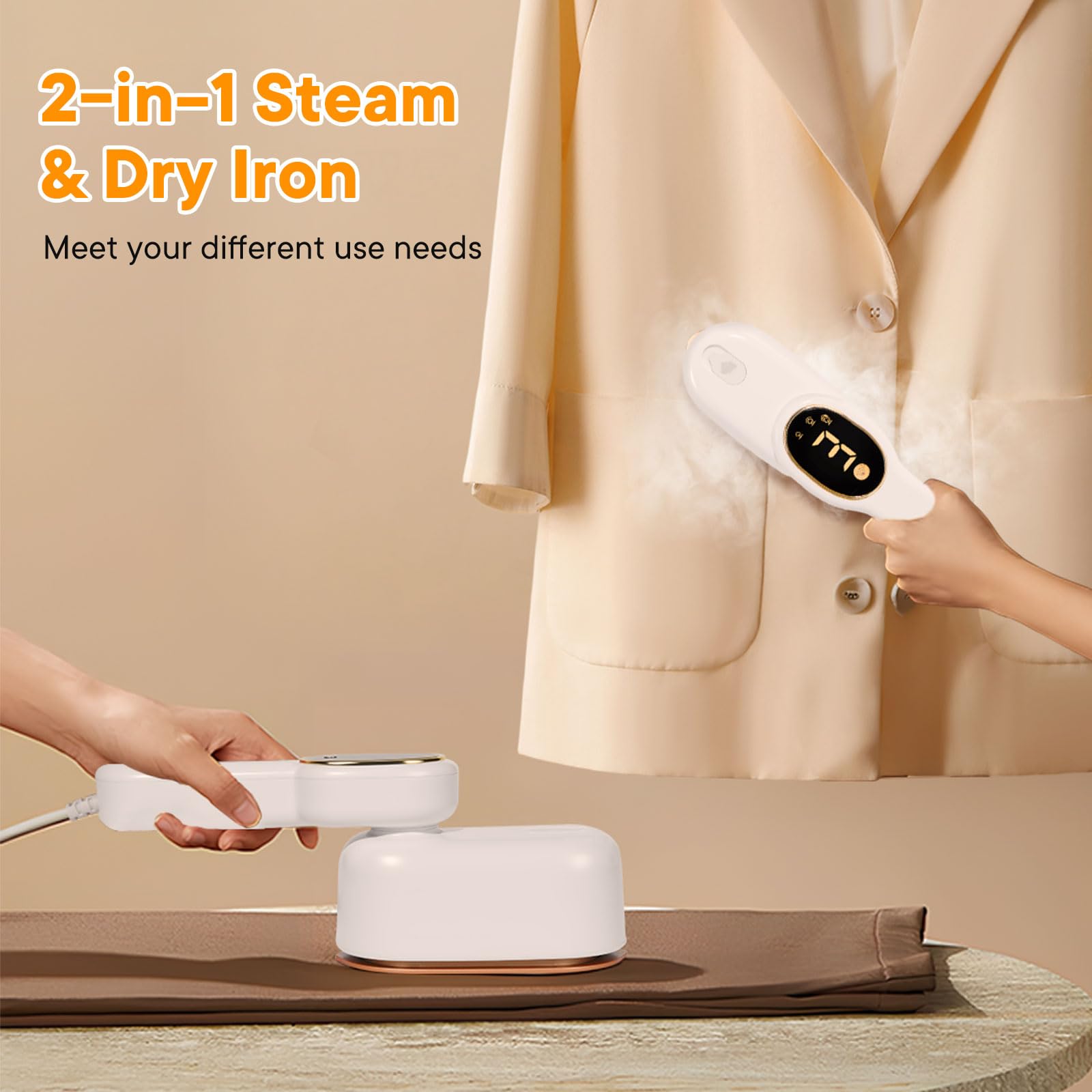 IDACYRIA steamer demonstrates 180-degree rotation for easier access to seams