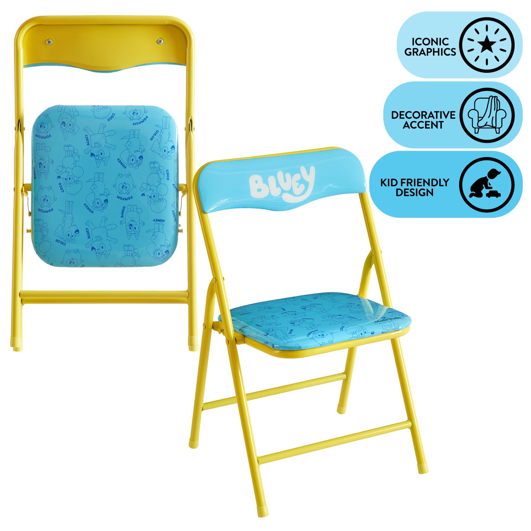 Idea Nuova Bluey folding legs with locking mechanism for stability.