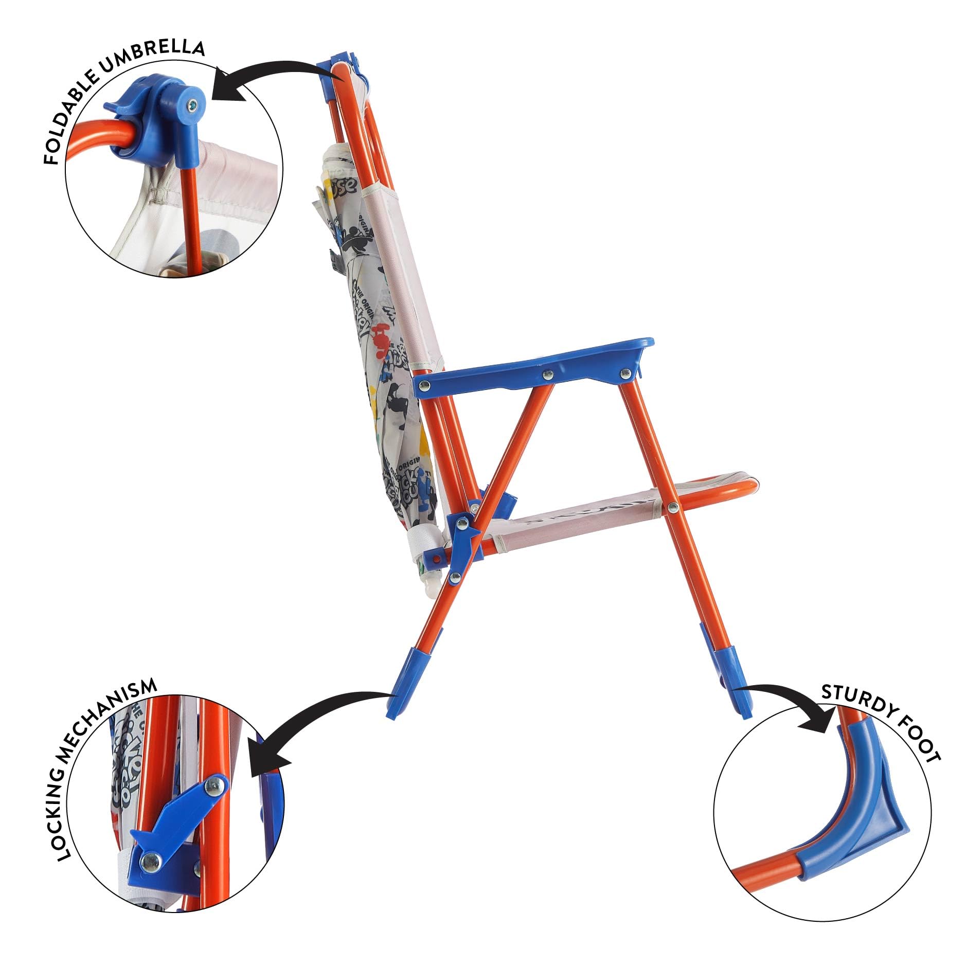 Idea Nuova Disney Mickey Beach Chair folded for easy transport and storage