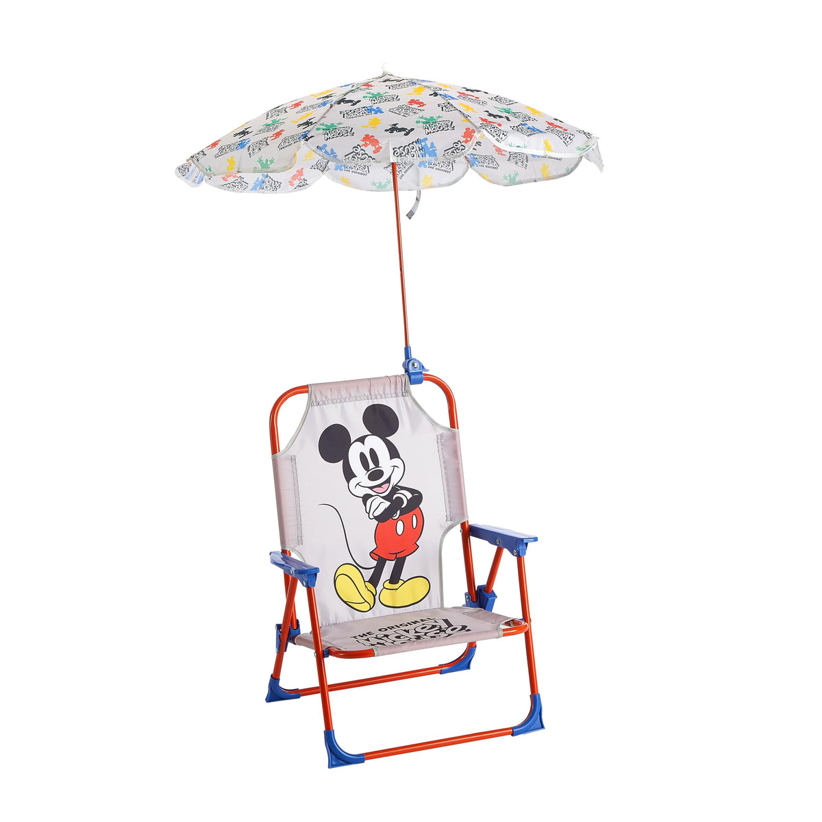 Idea Nuova Disney Mickey Beach Chair with Umbrella back view shading a child at the shore
