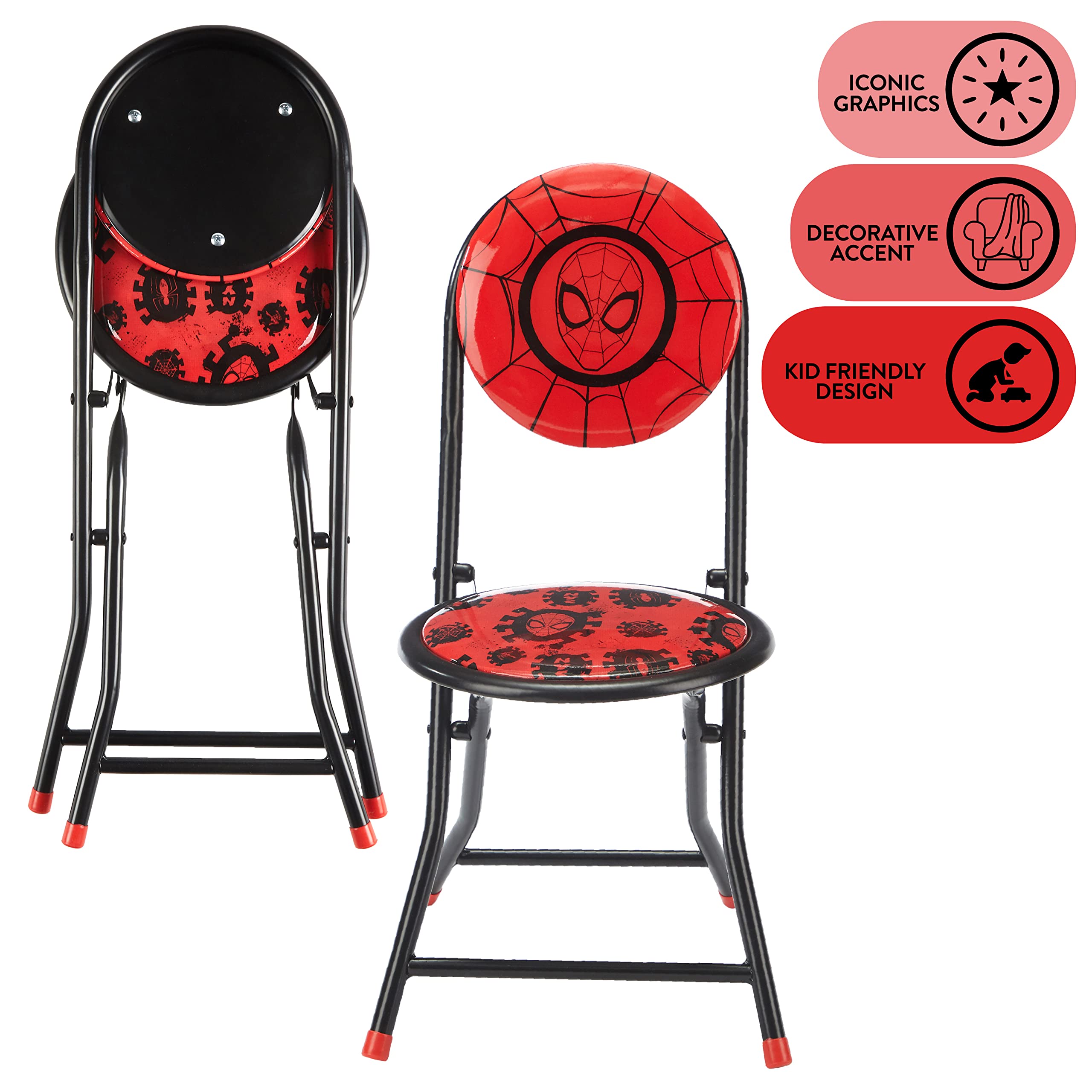 Idea Nuova Marvel Spider-Man padded vinyl chairs, comfortable seating for drawing and snacks.