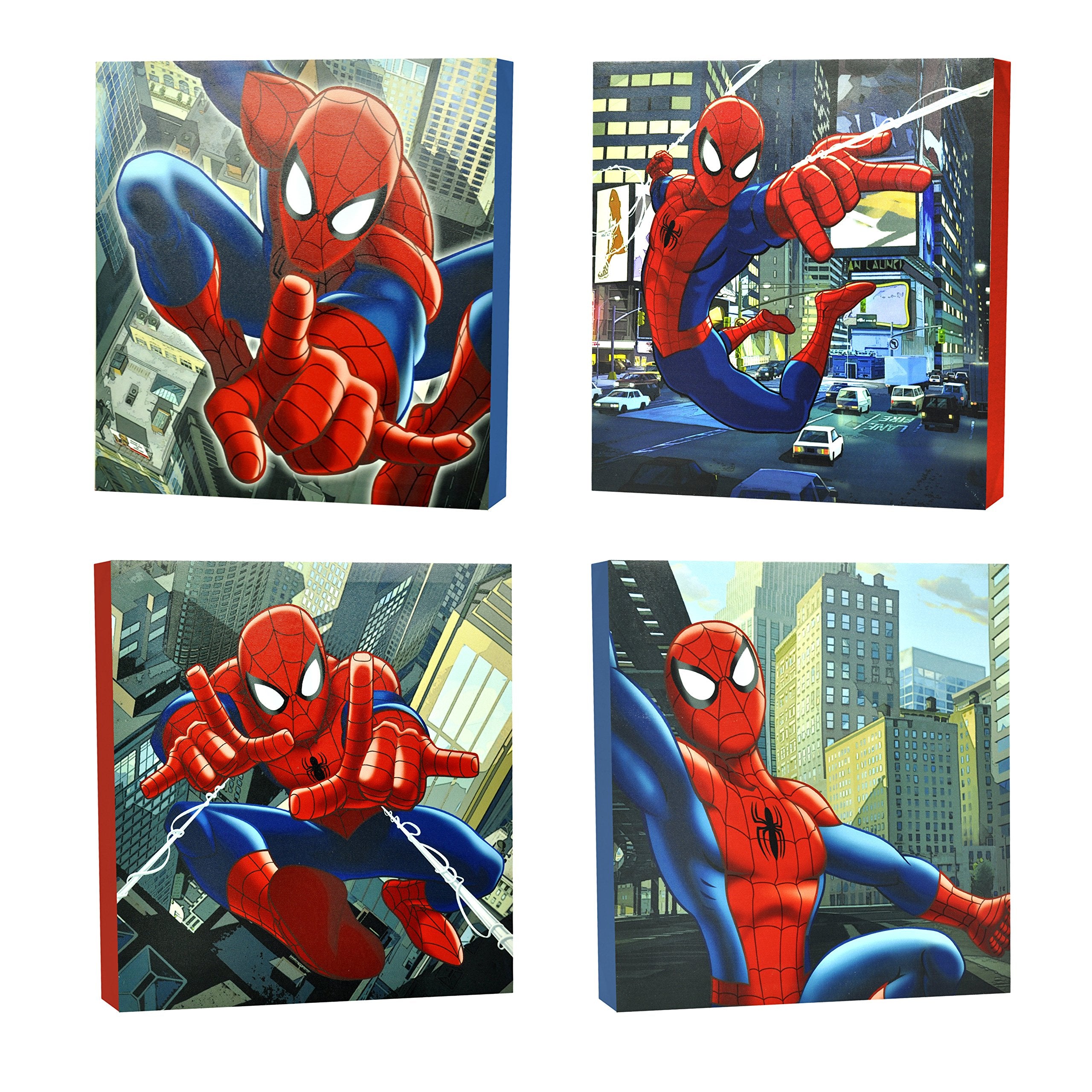 Idea Nuova Spider-Man 4-piece canvas panel for kids' rooms with bold action imagery.