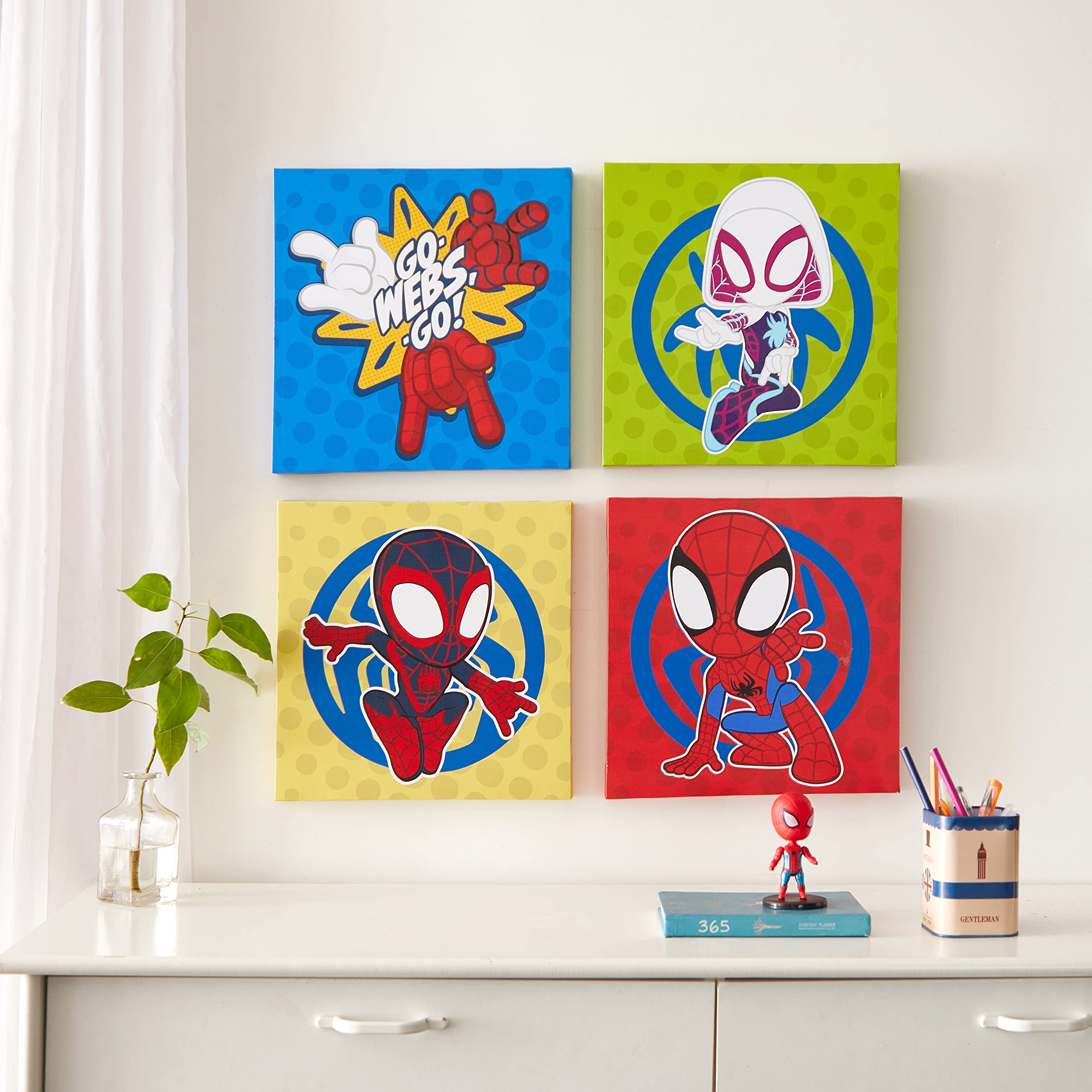 Idea Nuova Spidey and His Amazing Friends four-panel canvas set for a bright kid's room