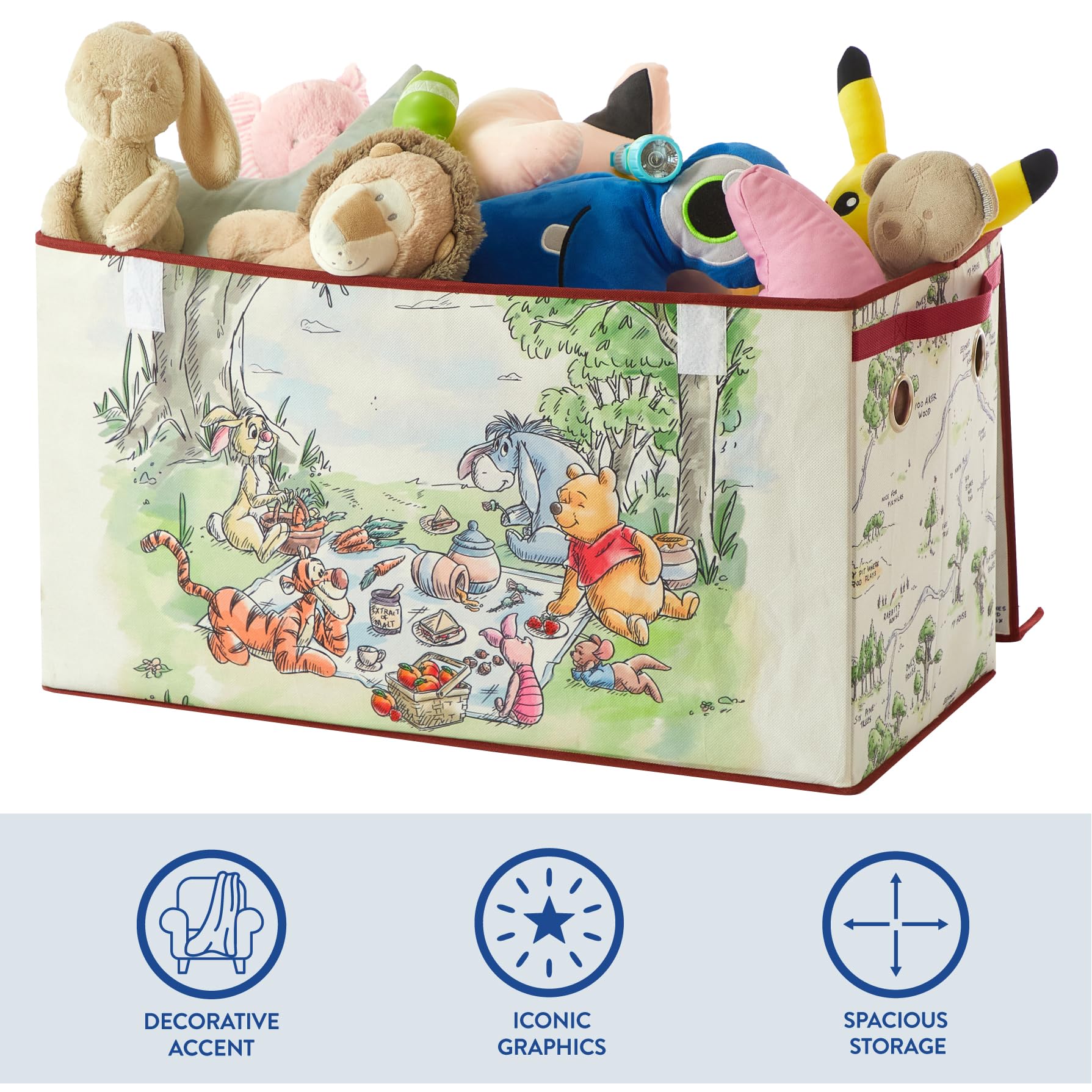 Idea Nuova Winnie the Pooh trunk lid open showing collapsible storage design