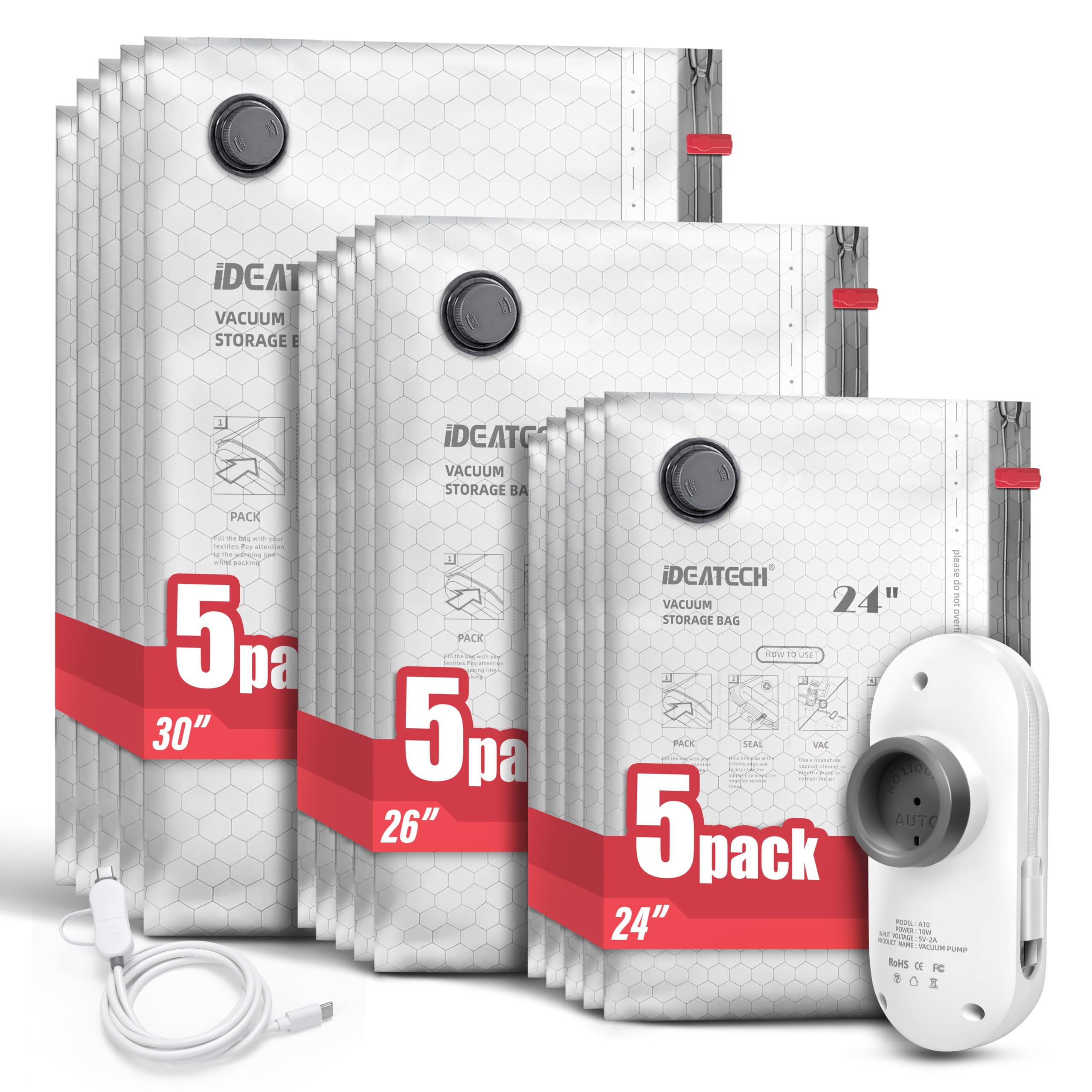 IDEATECH 15-pack travel vacuum bags for compact clothing storage