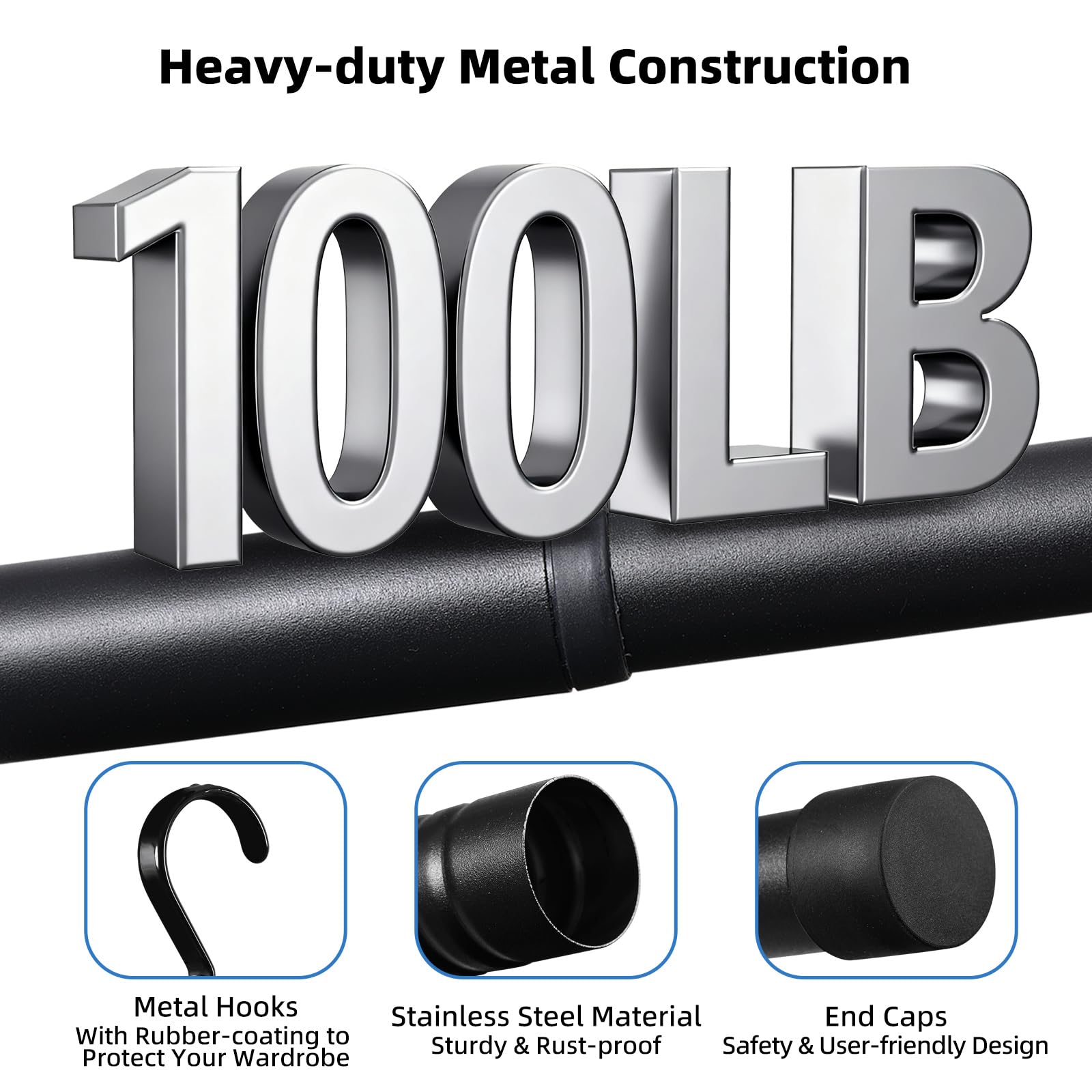 Idefair heavy-duty rod supports up to 100lbs for sturdy storage